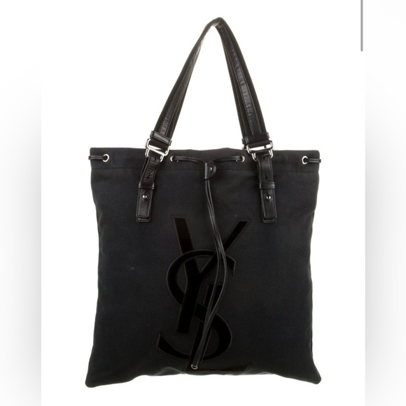 Yves Saint Laurent Handbags - Yves Saint Laurent Rive Gauche Velvet Trimmed Denim Kahala Tote Bag